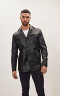 Mens Black Leather Blazer Jacket: 3-Button Notch Lapel, Genuine Leather