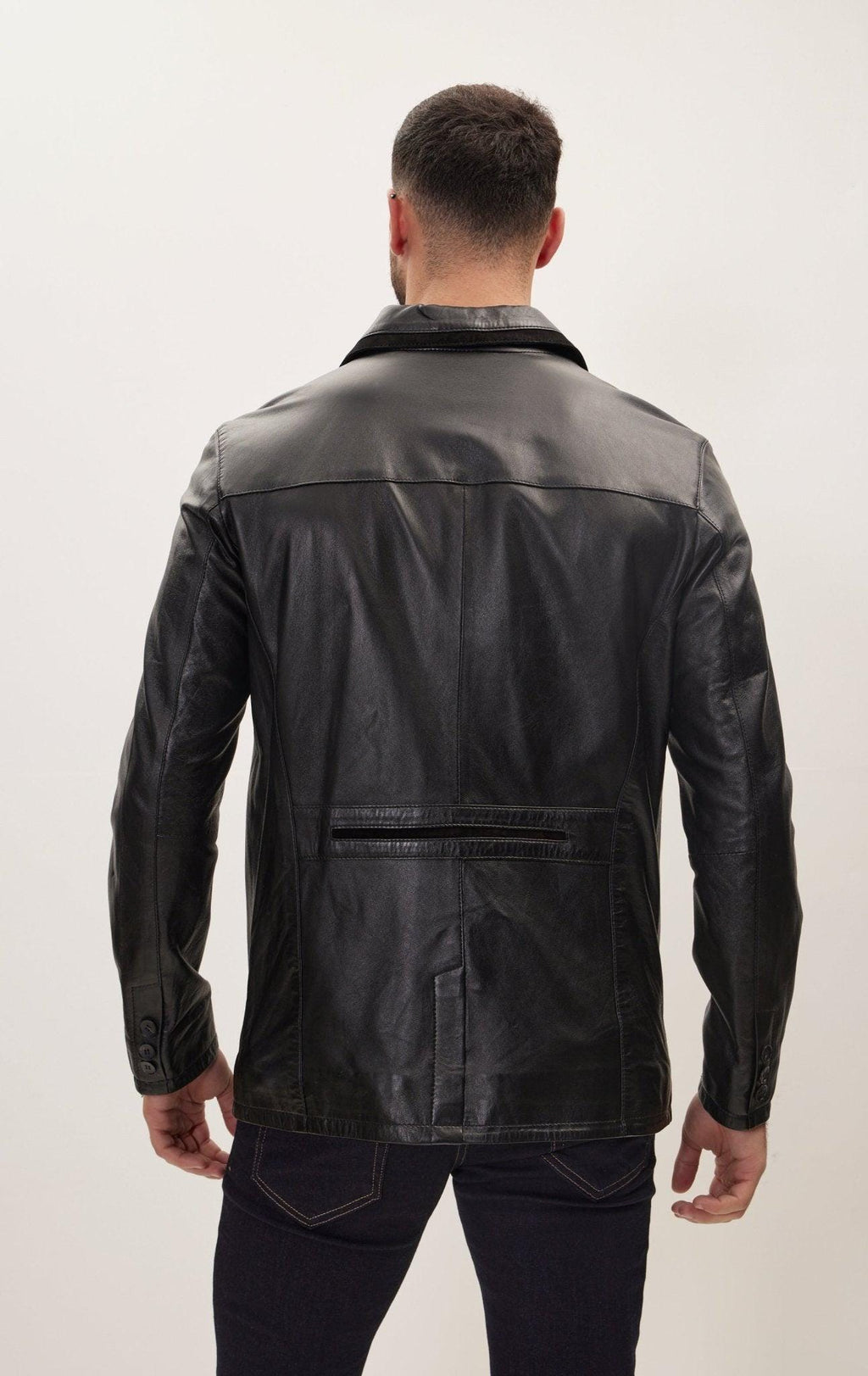 Mens Black Leather Blazer Jacket: 3-Button Notch Lapel, Genuine Leather