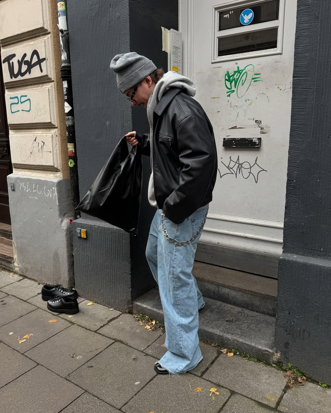 Men’s Black Leather Jacket | Oversized Streetwear Moto Coat | Vintage Inspired Biker Jacket | Handmade Real Leather Outerwear Gift for Him