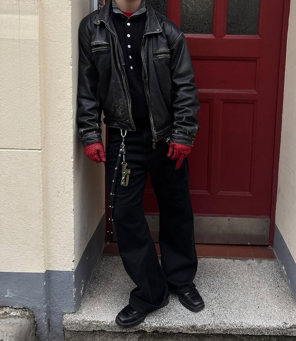 Men's Handmade Distressed Cowhide Leather Jacket: Retro Black Zip-Up Christmas Gift Idea