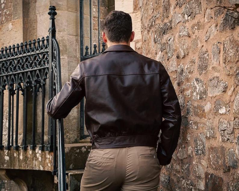 Men's Brown Cowhide Leather Bomber Jacket: Indiana Jones Aviator Style