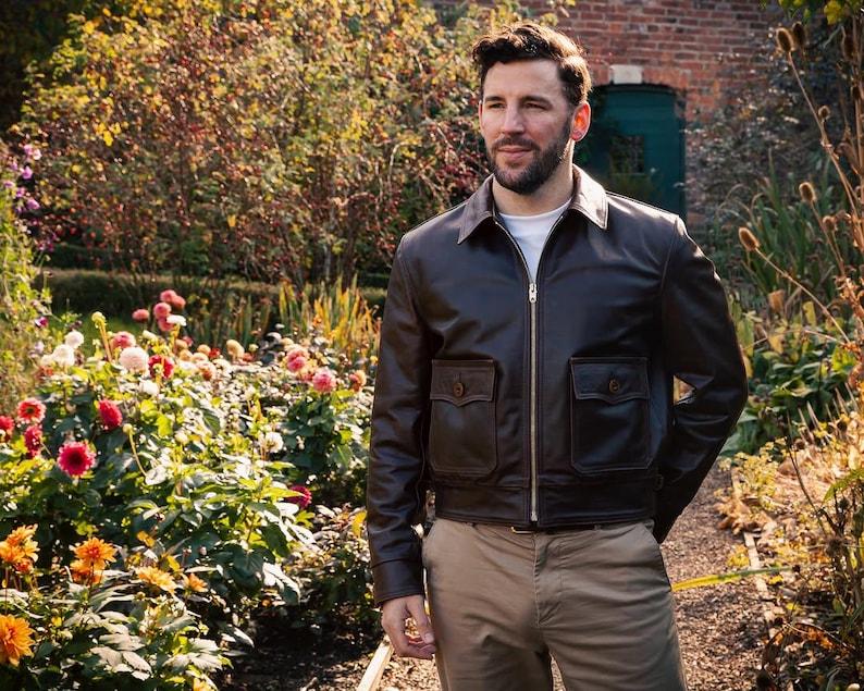 Men's Brown Cowhide Leather Bomber Jacket: Indiana Jones Aviator Style