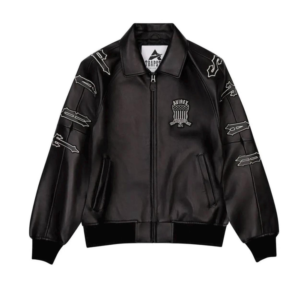 Avirex x Trapstar Leather Bomber Jacket: Embroidered Streetwear - Cowhide Transtar Jacket