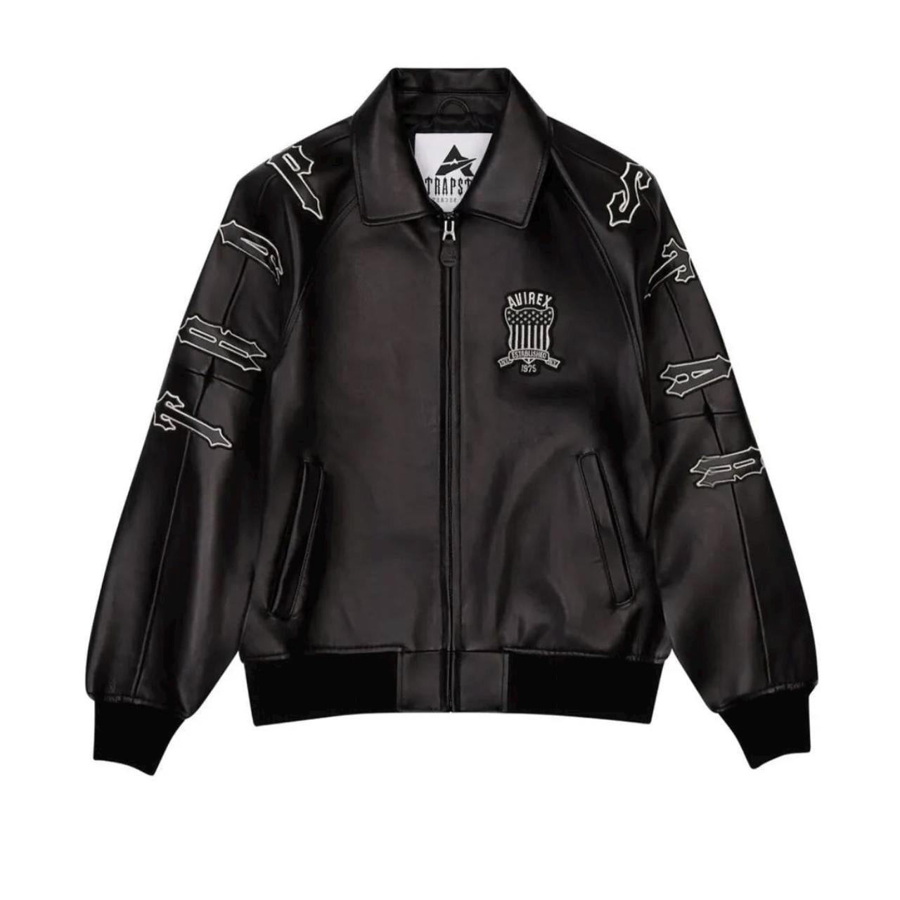 Avirex x Trapstar Leather Bomber Jacket: Embroidered Streetwear - Cowhide Transtar Jacket